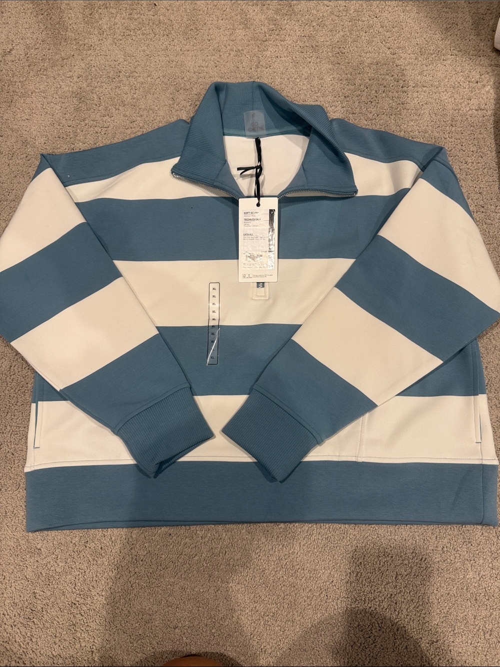 CALIA by Carrie Underwood Blue and White Striped Half-Zip Pullover